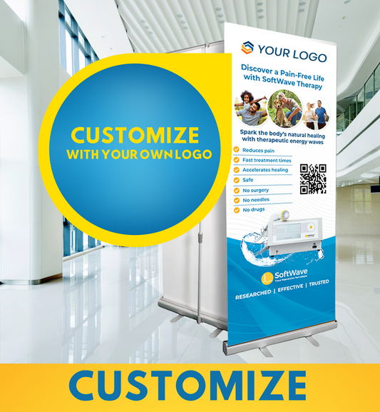 34" x 81" Customizable SoftWave Retractable Banner: Discover a Pain-free Life (Design 2)
