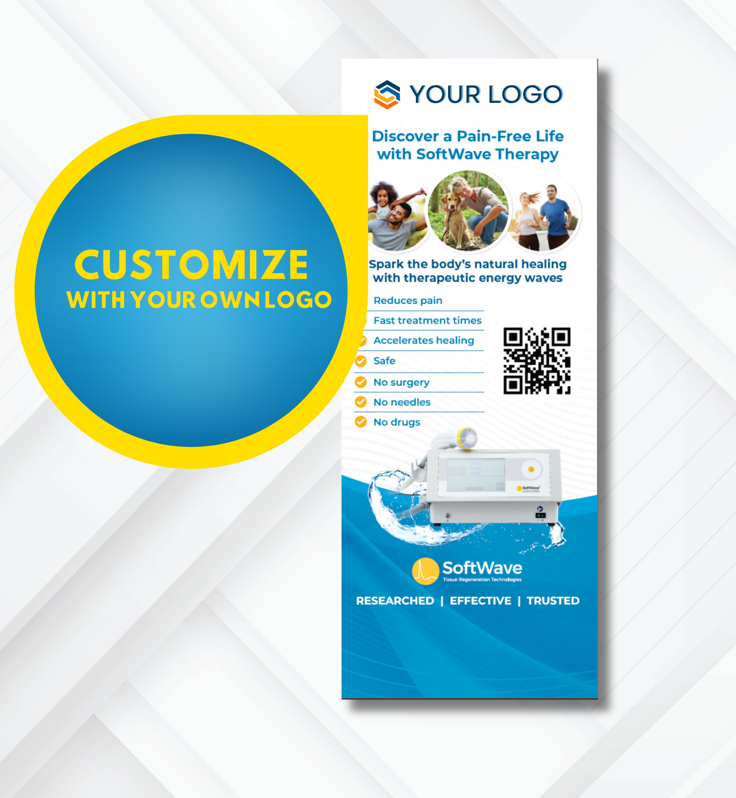 34" x 81" Customizable SoftWave Retractable Banner: Discover a Pain-free Life (Design 2)