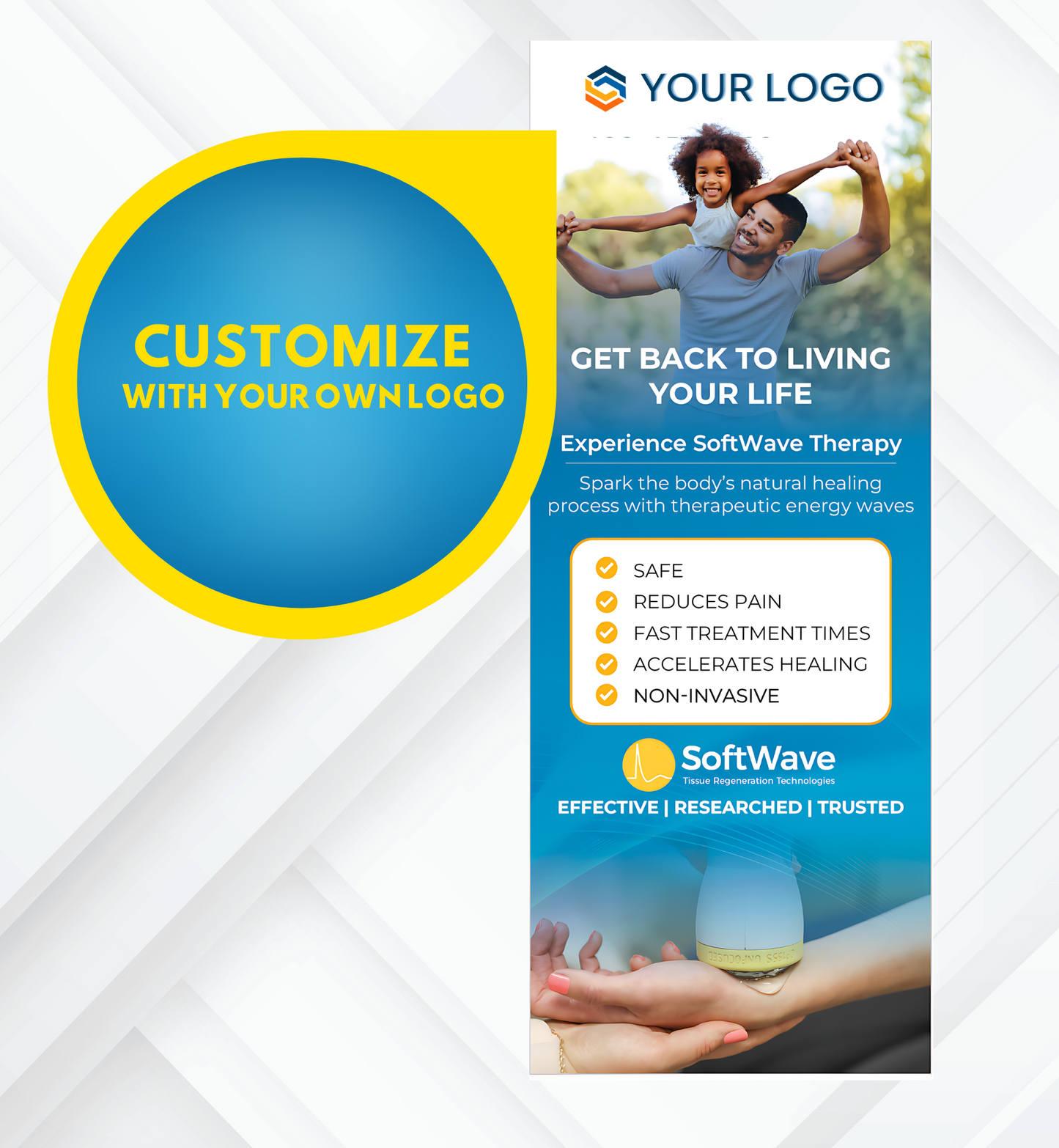 34" x 81" Customizable SoftWave Retractable Banner: Get Back to Living (Design 2)