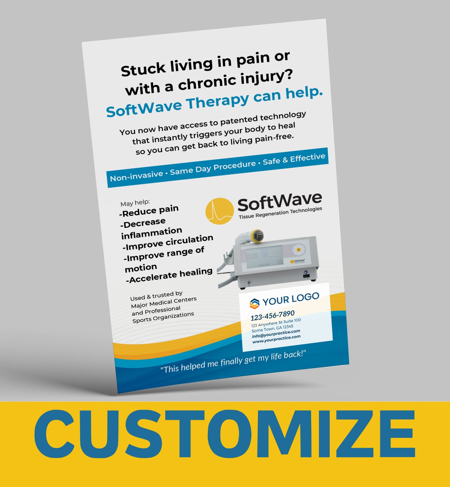 8.5" x 5.5" Custom Half-Page Hand out Pain Management Softwave