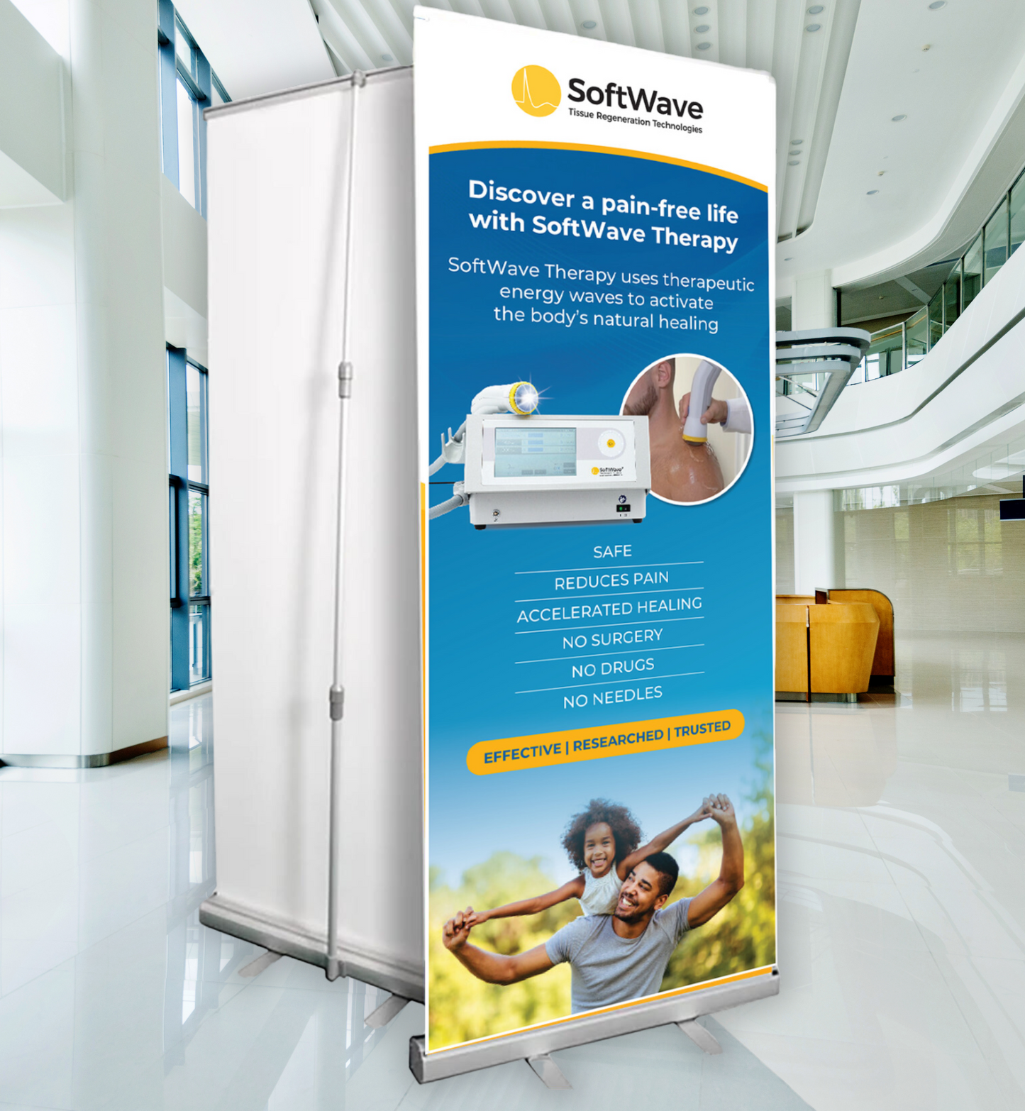 34" x 81" SoftWave Retractable Banner: Discover a Pain Free Life (Design 1)