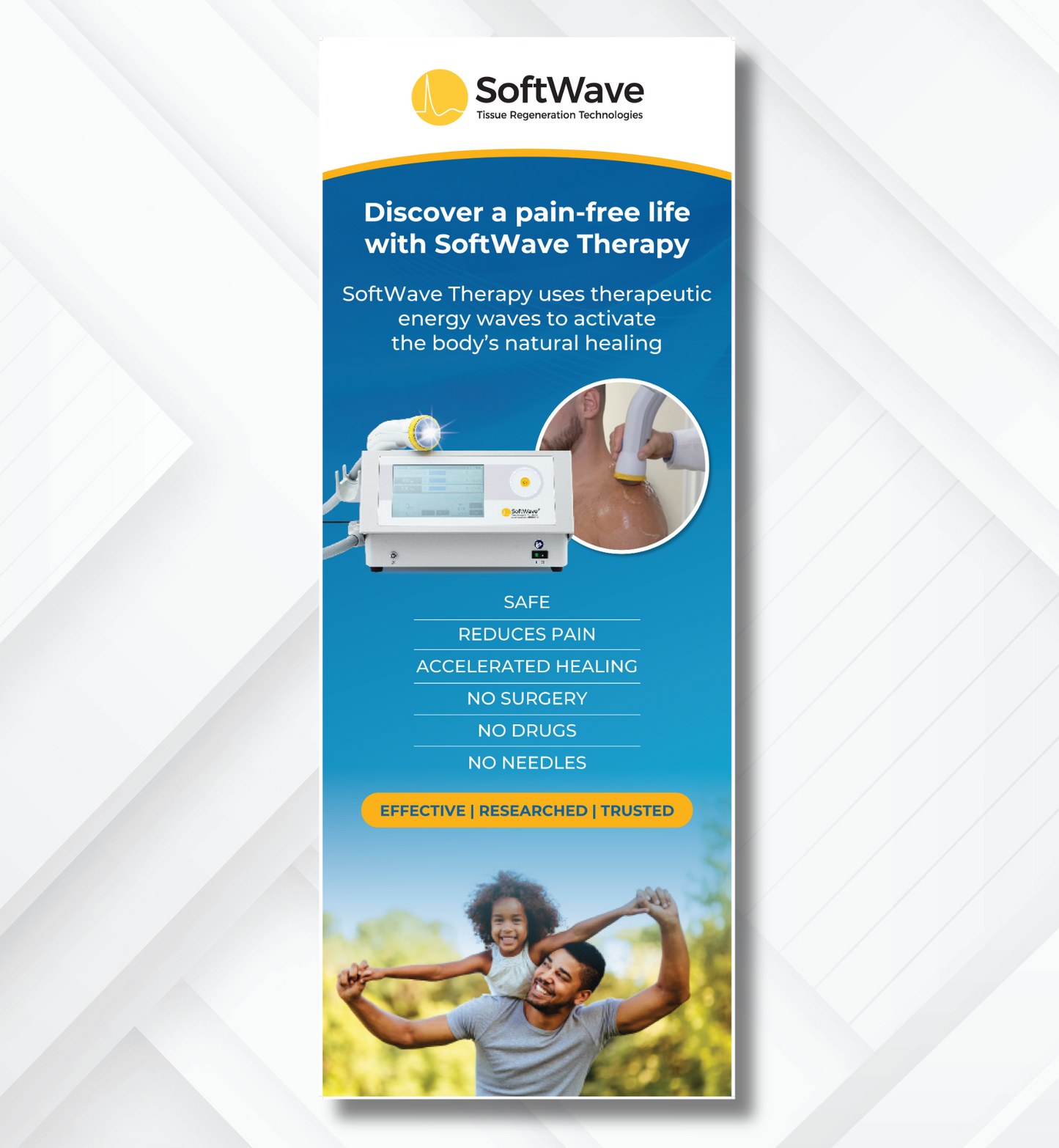 34" x 81" SoftWave Retractable Banner: Discover a Pain Free Life (Design 1)