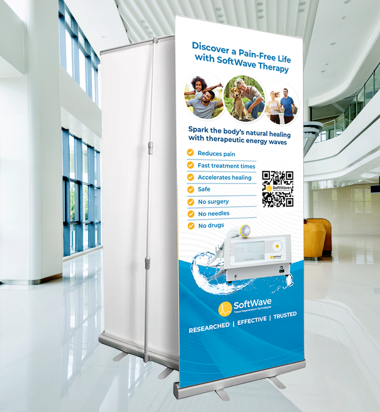 34" x 81" SoftWave Retractable Banner: Discover a Pain-Free Life (Design 2)