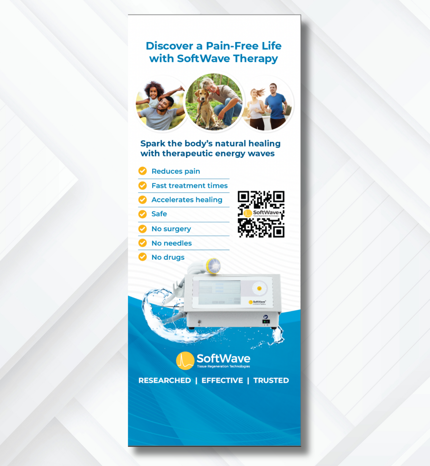 34" x 81" SoftWave Retractable Banner: Discover a Pain-Free Life (Design 2)