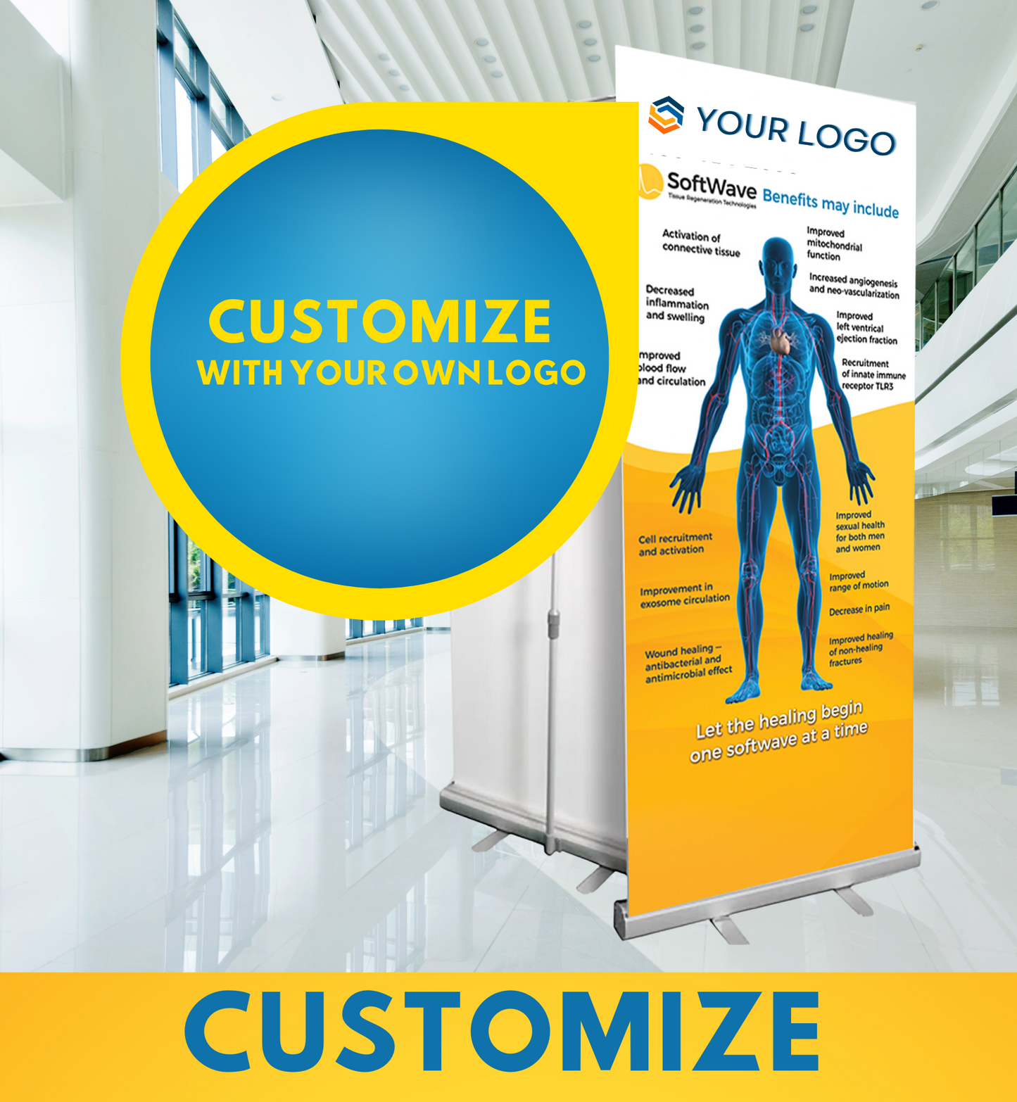 34" x 81" Customizable SoftWave Retractable Banner: Softwave Benefits Body Visual