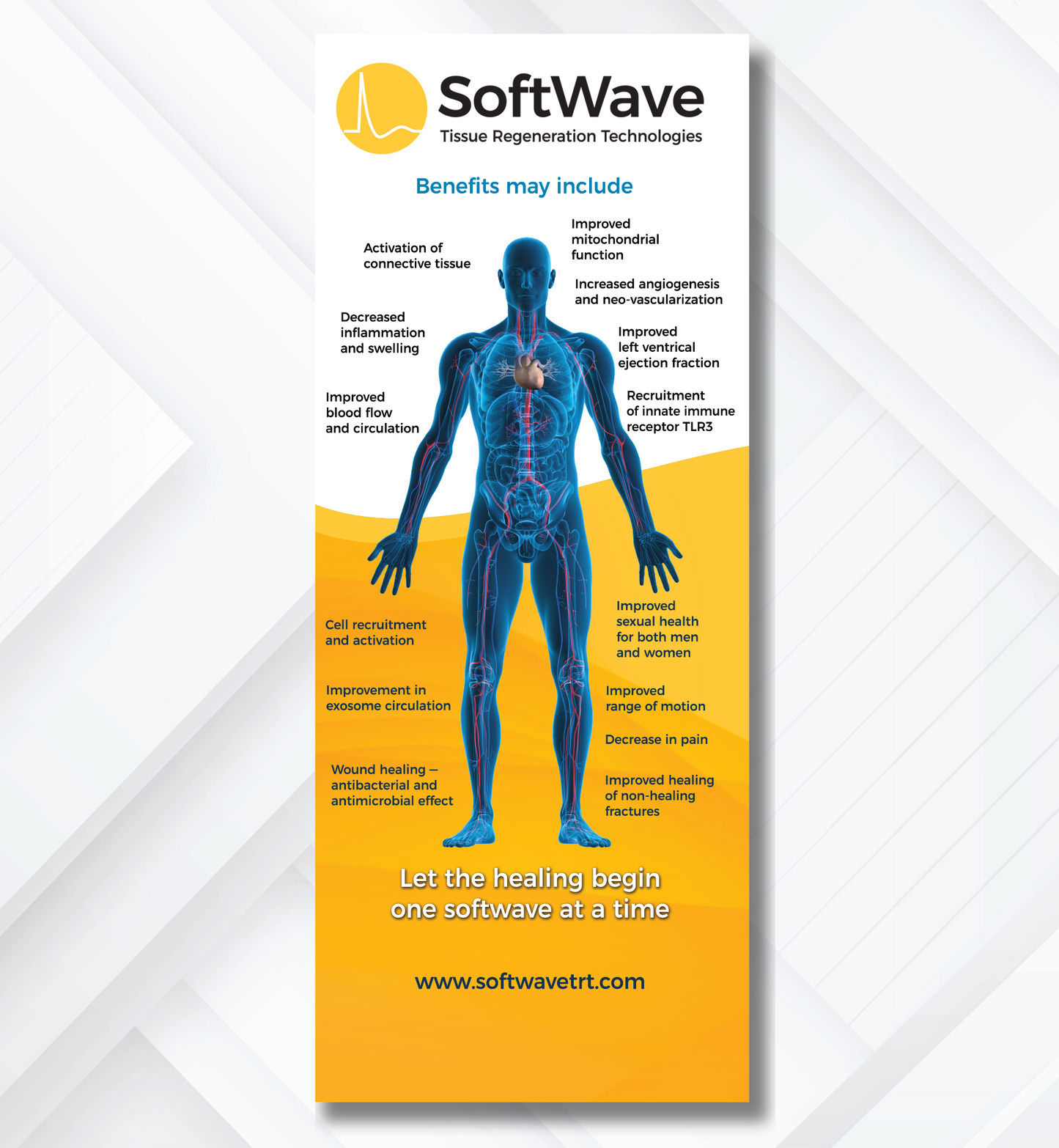 34" x 81" SoftWave Retractable Banner: Softwave Benefits Body Visual