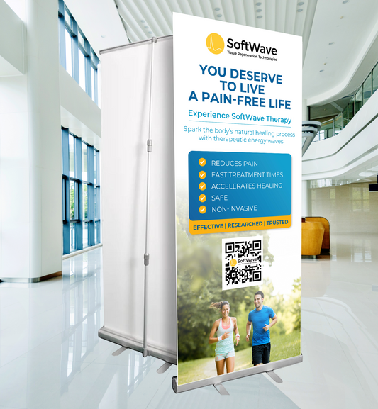 34" x 81" SoftWave Retractable Banner: You Deserve to Live a Pain-Free Life (Design 1)