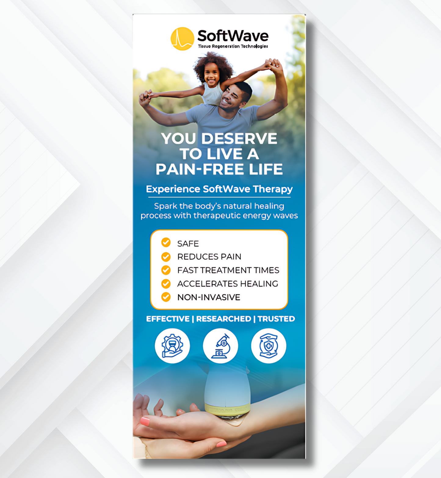 34" x 81" SoftWave Retractable Banner: You Deserve to Live a Pain-Free Life (Design 2)