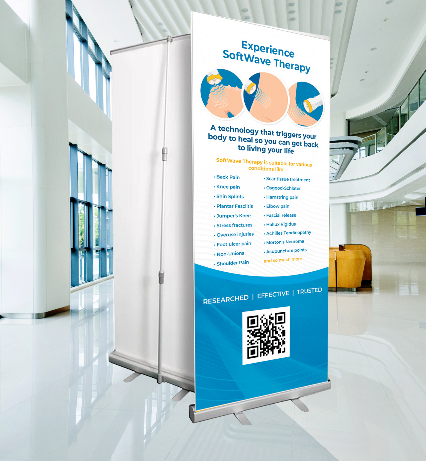 34" x 81" SoftWave Retractable Banner: Experience SoftWave Therapy (Design 4)