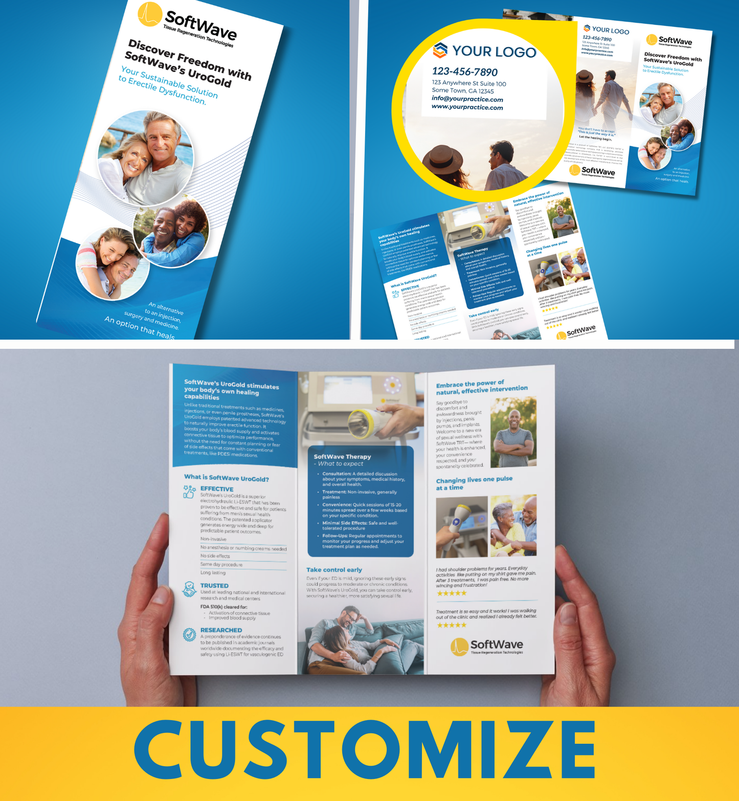 8.5" x 11" Custom Softwave Trifold Brochure: Discover Freedom with SoftWave UroGold