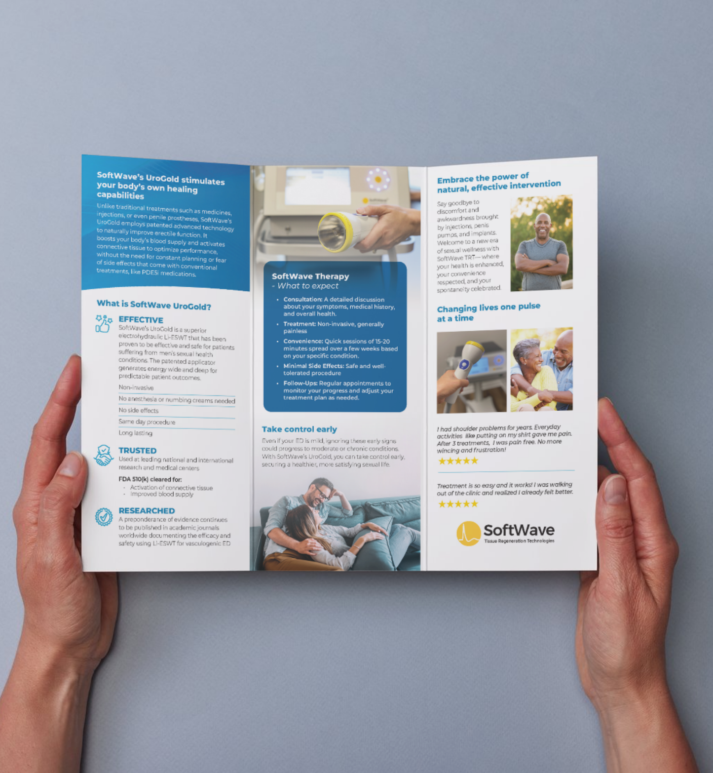 8.5" x 11" Custom Softwave Trifold Brochure: Discover Freedom with SoftWave UroGold