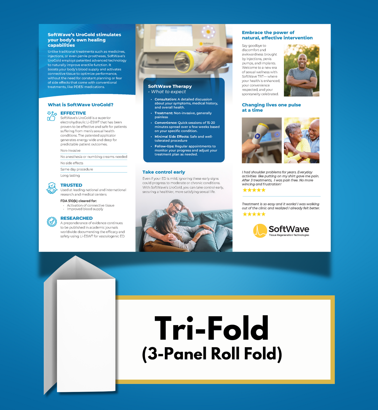 8.5" x 11" Custom Softwave Trifold Brochure: Discover Freedom with SoftWave UroGold