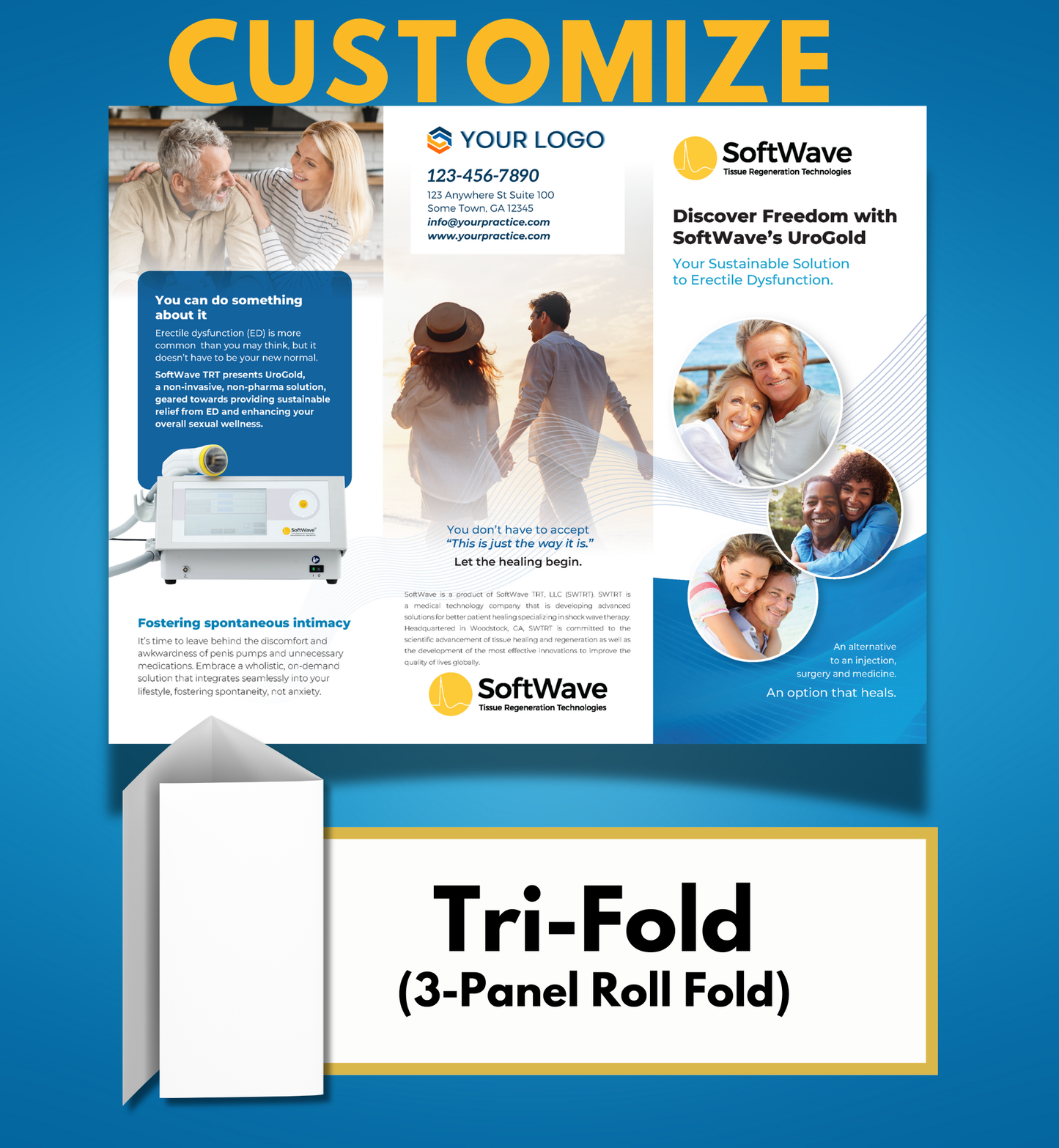 8.5" x 11" Custom Softwave Trifold Brochure: Discover Freedom with SoftWave UroGold